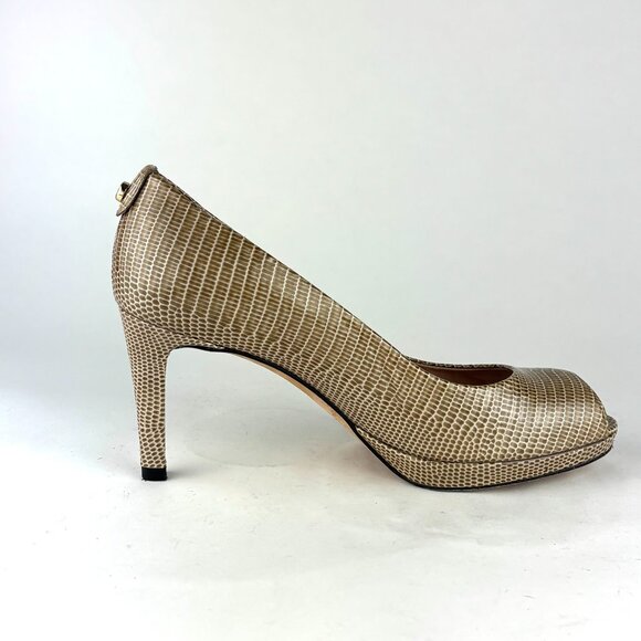 Stuart Weitzman Lizard-Embossed Leather Peep Toe Pumps – Made in Spain. 7M - Picture 4 of 14